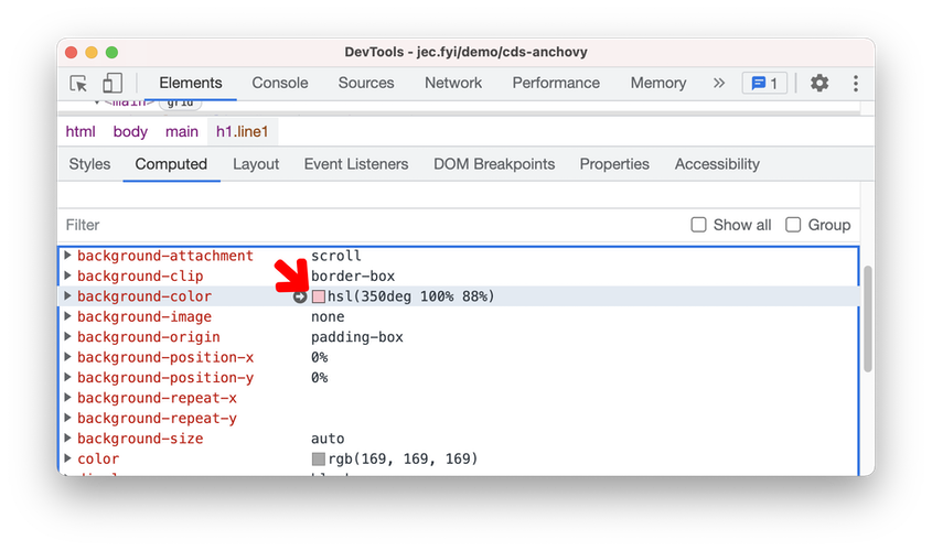 Color format in the Computed pane in Blisk 18.0.194.12