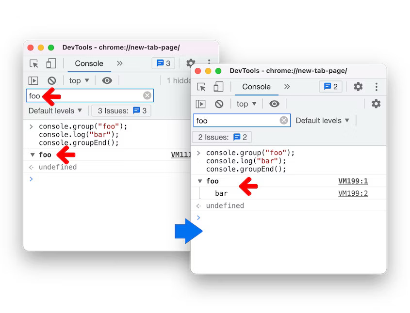 Console group filter in Blisk 20.0.176.140