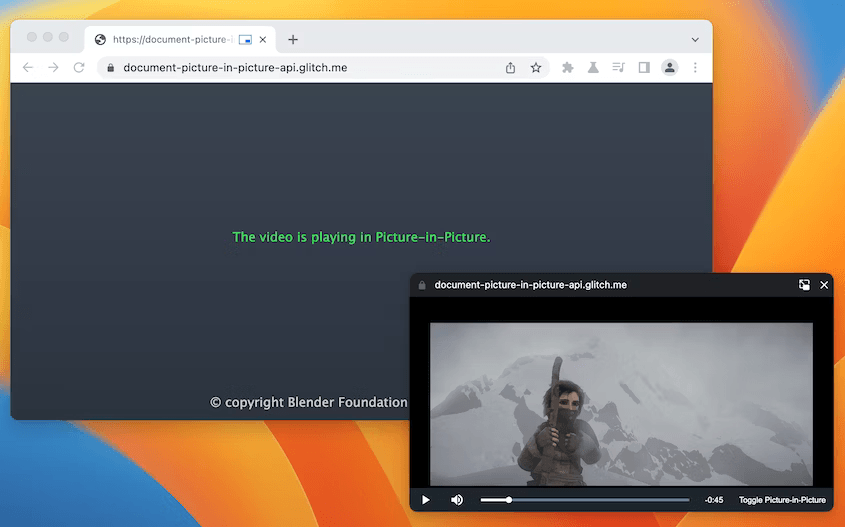 A Picture-in-Picture window created with the Document Picture-in-Picture API