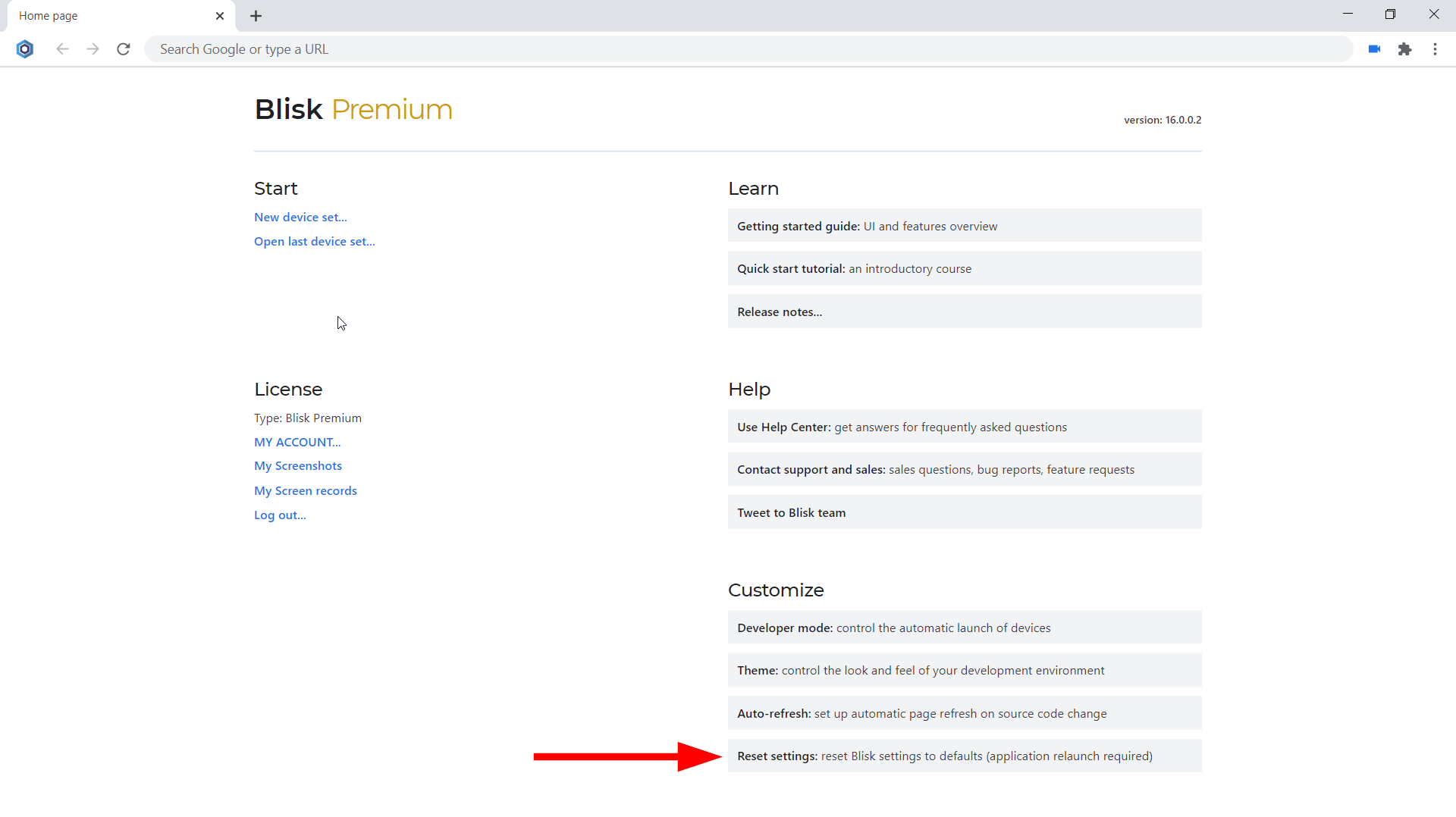 Reset Blisk Settings