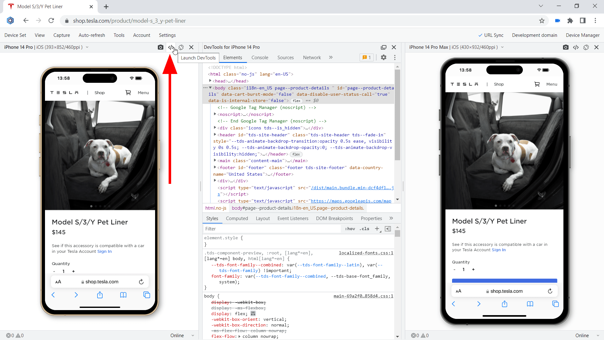 Developer tools in Blisk browser